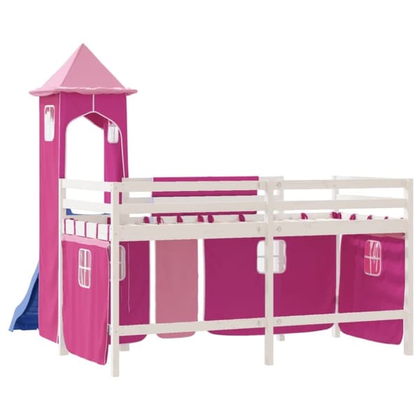 vidaXL Lasten parvisänky tornilla pinkki 90x190 cm täysi mänty