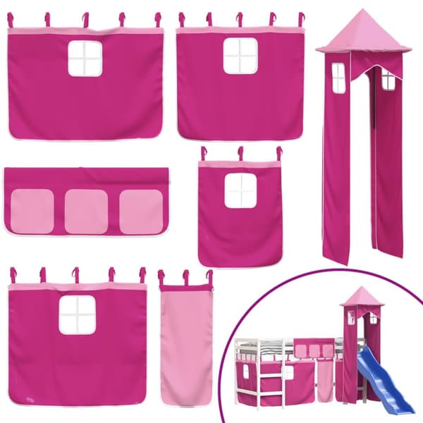 vidaXL Lasten parvisänky tornilla pinkki 90x190 cm täysi mänty