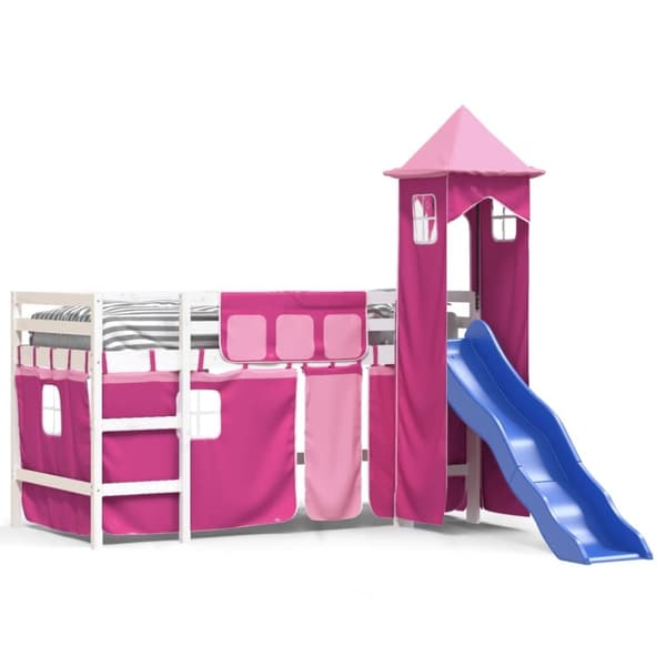 vidaXL Lasten parvisänky tornilla pinkki 90x190 cm täysi mänty