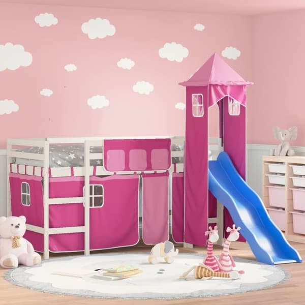 vidaXL Lasten parvisänky tornilla pinkki 90x190 cm täysi mänty