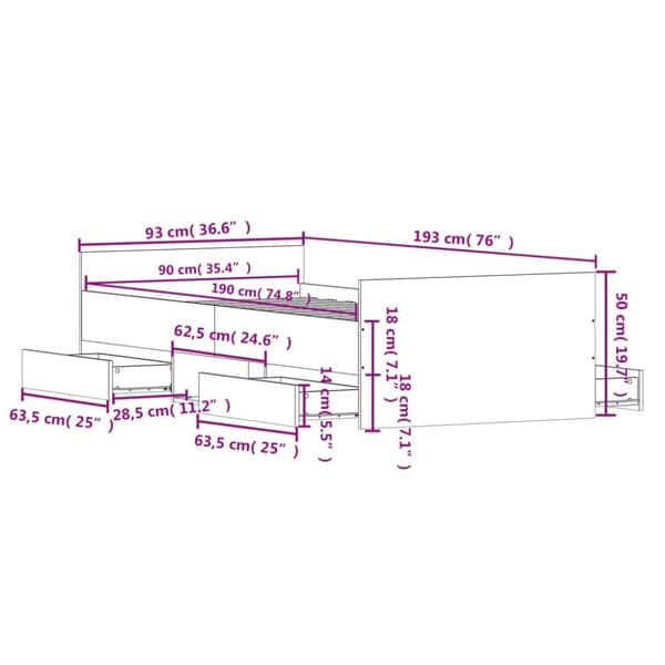vidaXL Sengeramme med hode- og fotgavl svart 90x190 cm