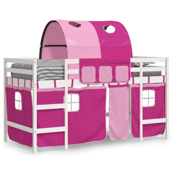 vidaXL Loftsäng med tunnel rosa 90x200 cm massiv furu