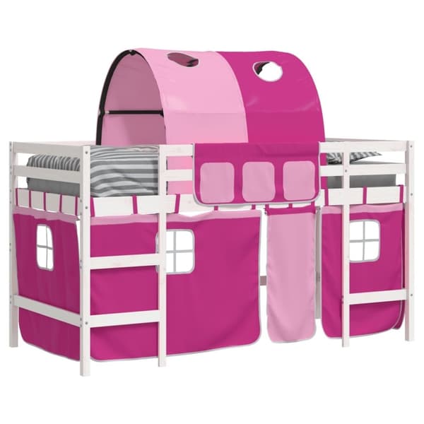 vidaXL Loftsäng med tunnel rosa 90x200 cm massiv furu