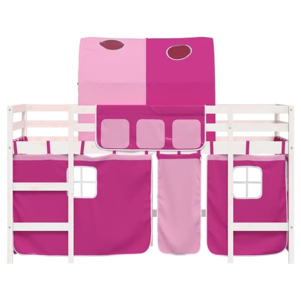vidaXL Loftsäng med tunnel rosa 90x200 cm massiv furu