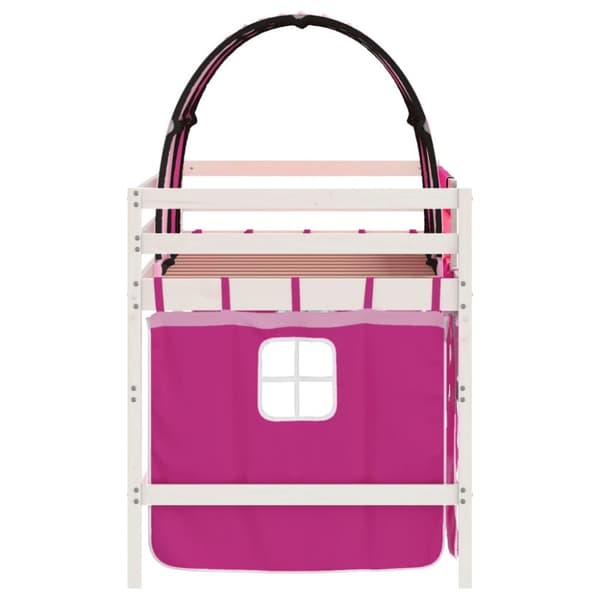 vidaXL Loftsäng med tunnel rosa 90x200 cm massiv furu