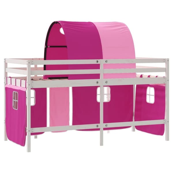 vidaXL Loftsäng med tunnel rosa 90x200 cm massiv furu