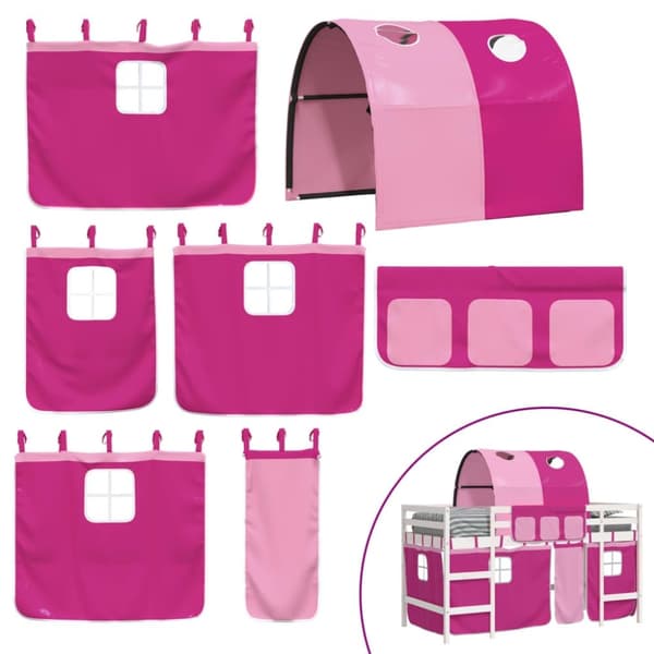vidaXL Loftsäng med tunnel rosa 90x200 cm massiv furu