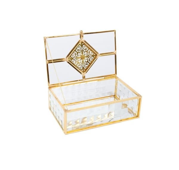 Glasæske BERYL 16x10xH5,5cm, gylden