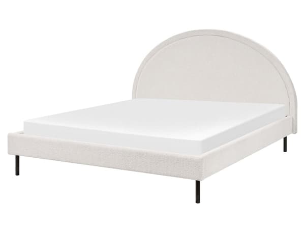 Seng Hvit Bouclé polstret spileramme 160 x 200 cm høy Rund sengegavl Retro soveromsmøbler Utstyr