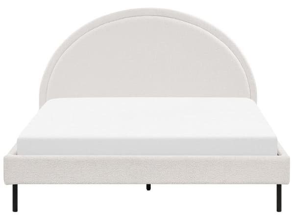 Seng Hvit Bouclé polstret spileramme 160 x 200 cm høy Rund sengegavl Retro soveromsmøbler Utstyr