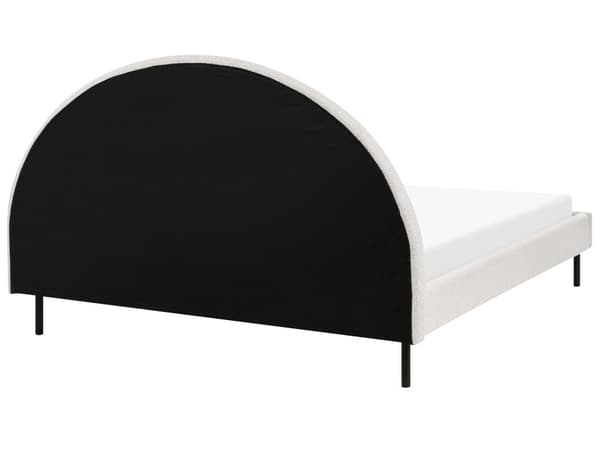 Seng Hvit Bouclé polstret spileramme 160 x 200 cm høy Rund sengegavl Retro soveromsmøbler Utstyr