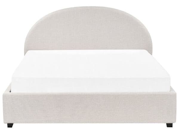Oppbevaringsseng Lysebeige polstret polyesterstoff 160 x 200 cm Minimalistisk Retro Design Fotskammel Oppbevaring