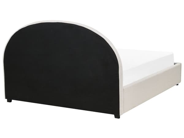 Oppbevaringsseng Lysebeige polstret polyesterstoff 160 x 200 cm Minimalistisk Retro Design Fotskammel Oppbevaring