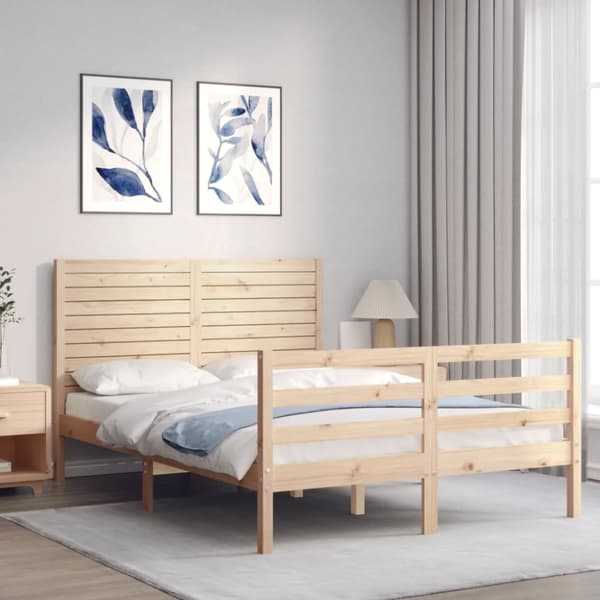 vidaXL Sängynrunko päädyillä 140x190 cm täysi puu