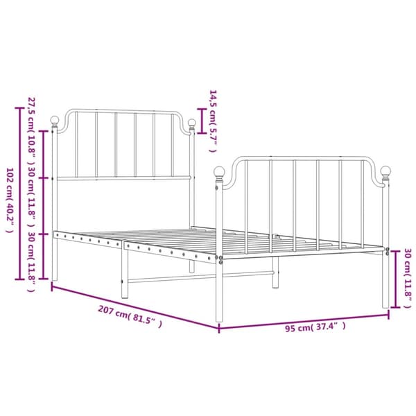 vidaXL Sengeramme i metall med hode- og fotgavl svart 90x200 cm