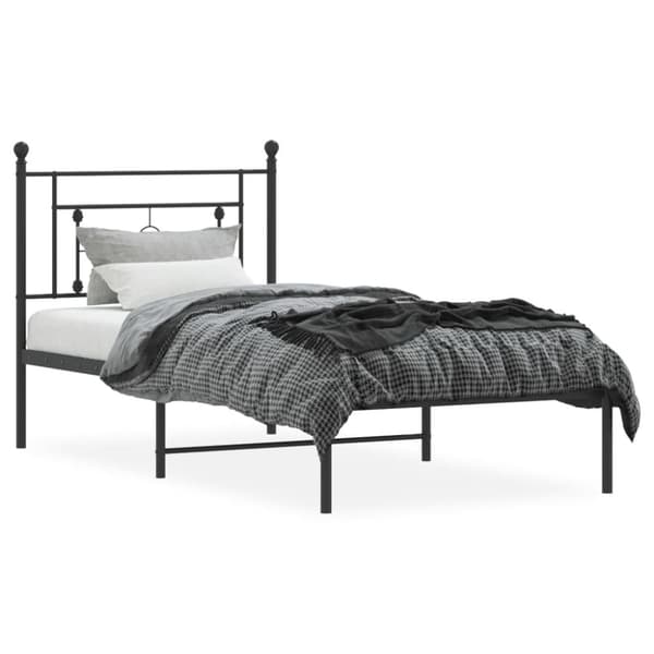 vidaXL Sängram med huvudgavel metall svart 90x200 cm