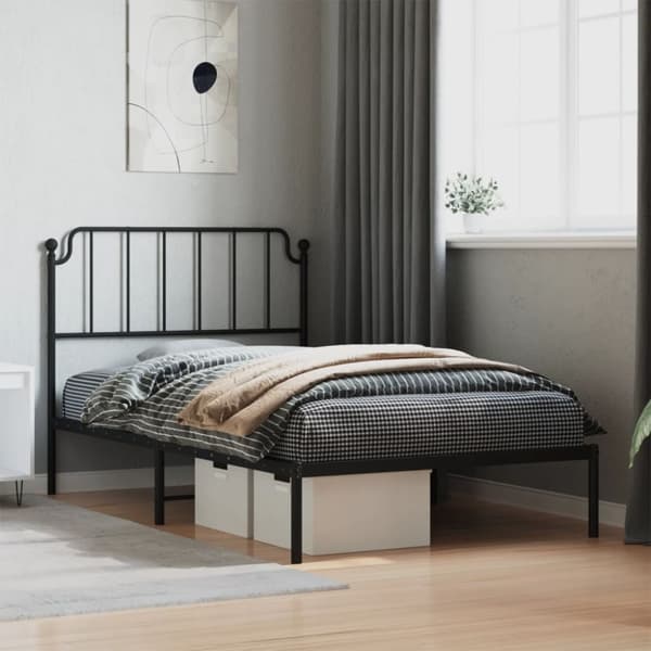 vidaXL sengeramme med sengegavl 107x203 cm metal sort