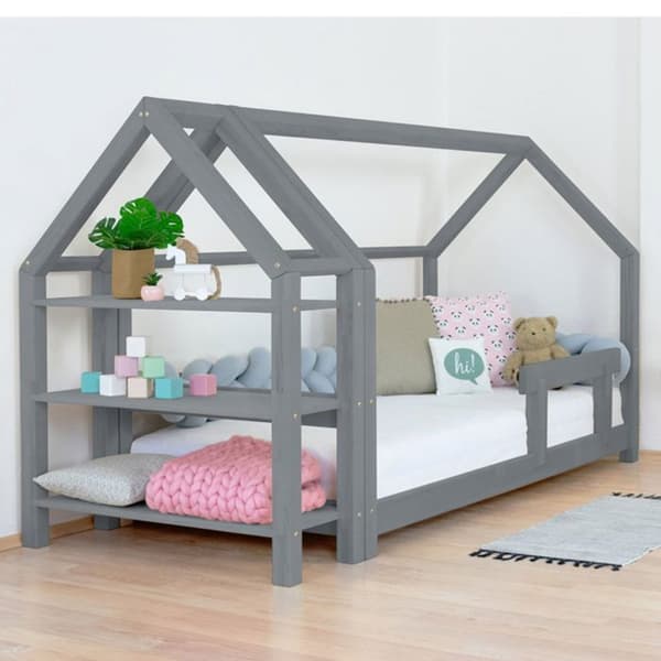 Hyttsäng med hylla 80 x 160 grå