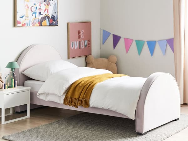 Säng Rosa Sammet Stoppad Ram Nackstöd 90 x 200 cm Enkel Storlek Sovrum Barnrum Modern Traditionell