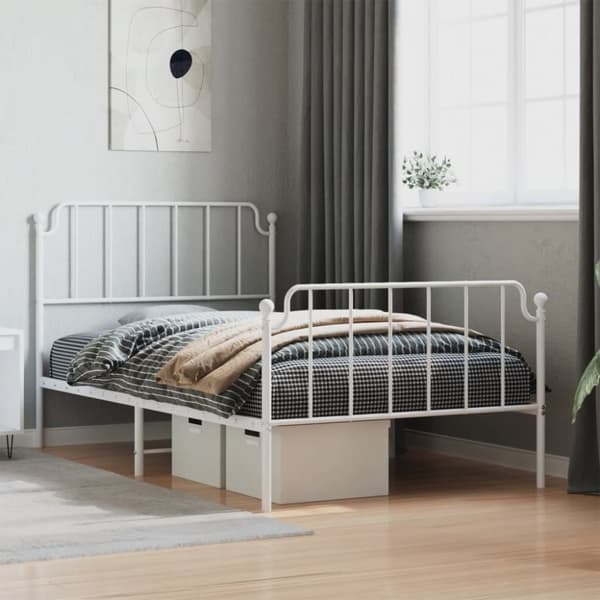 vidaXL sengeramme med sengegavl og fodgærde 107x203 cm metal hvid