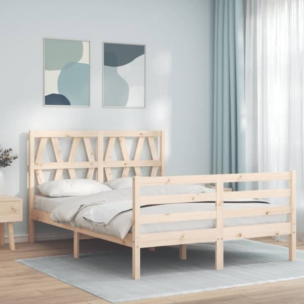 vidaXL sengeramme med sengegavl 140x190 cm massivt træ