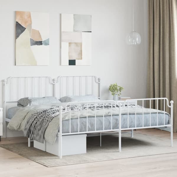 vidaXL Metallinen sängynrunko päädyillä valkoinen 180x200 cm