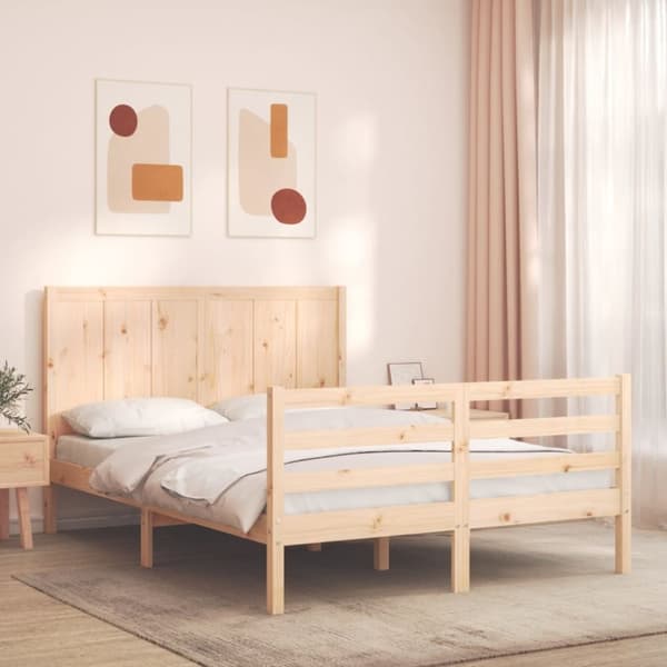 vidaXL sengeramme med sengegavl 140x200 cm massivt træ hvid