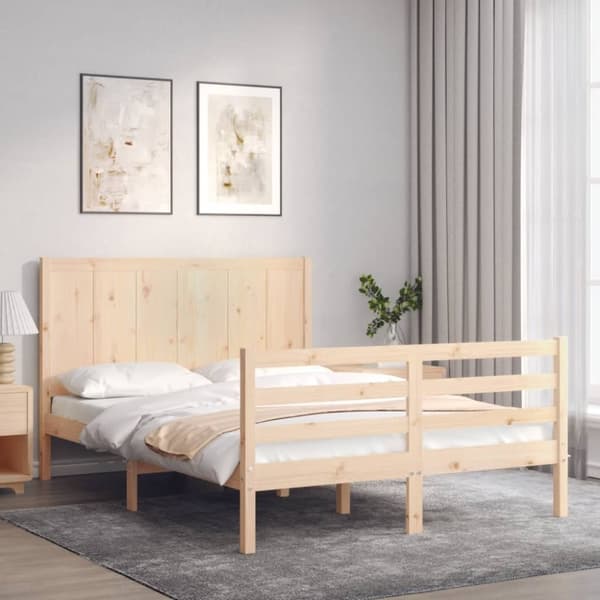 vidaXL sengeramme med sengegavl 140x200 cm massivt træ hvid