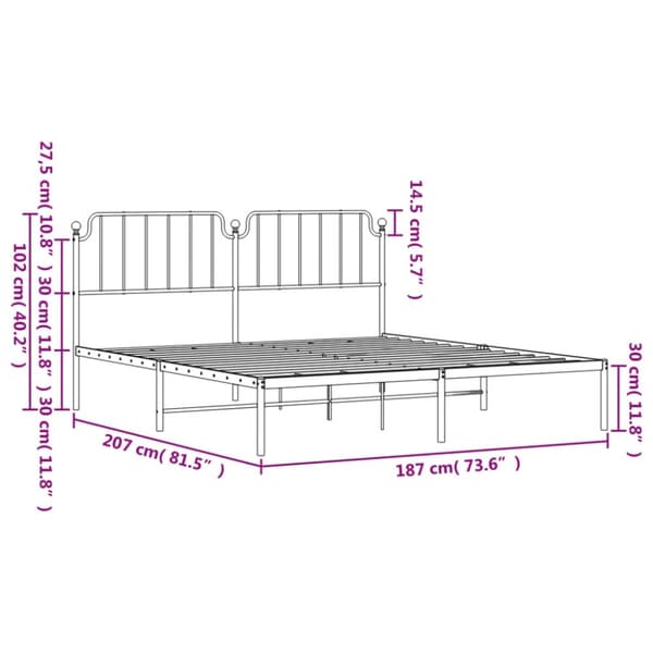 vidaXL sengeramme med sengegavl 180x200 cm metal hvid