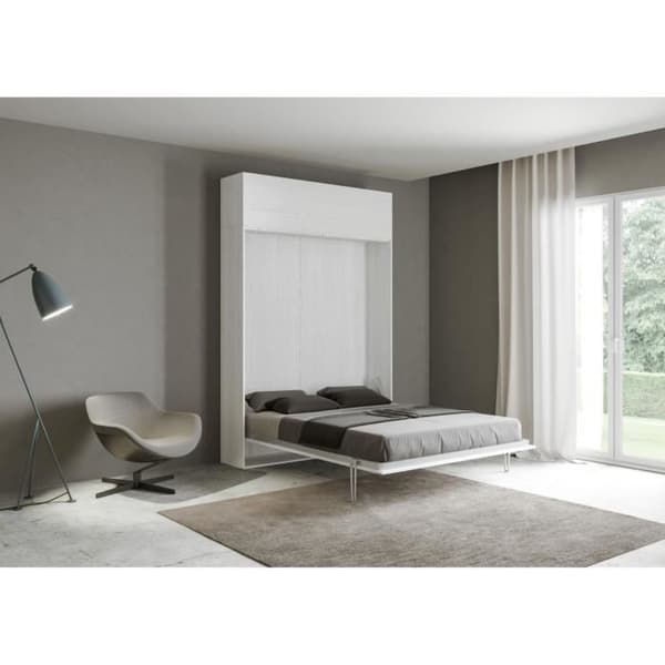 Vertikalt utfällbar säng - Kentaro - Vit ask - 2 platser - Moderna design - Gasmekanism