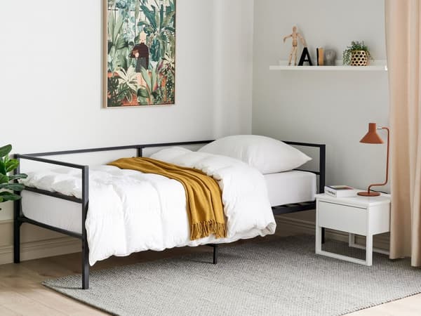 Enkeltseng Sort Metal 90 x 200 cm Børneseng Design Sengeramme Enkeltmands Seng til Pigeværelse Lav Juniorseng