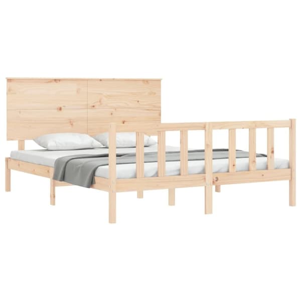 vidaXL sengeramme med sengegavl kingsize massivt træ