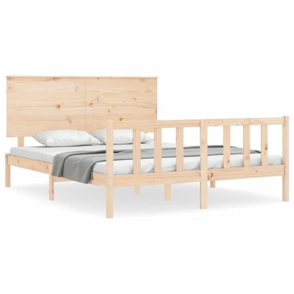vidaXL sengeramme med sengegavl kingsize massivt træ