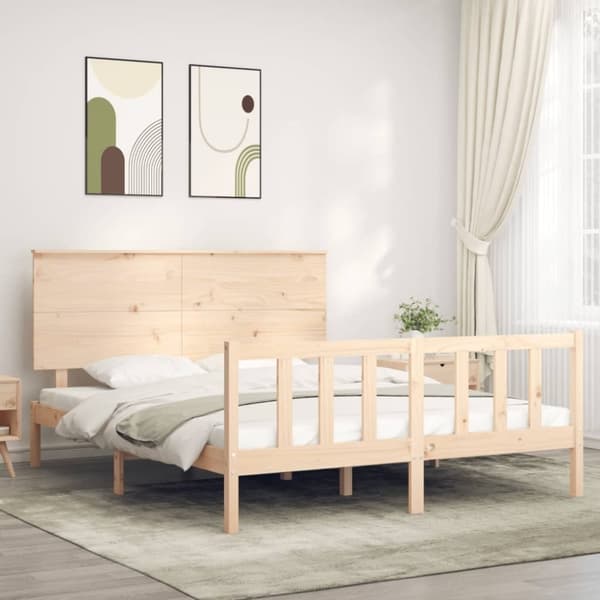 vidaXL sengeramme med sengegavl kingsize massivt træ