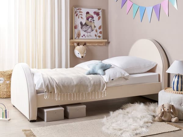 Seng Beige fløyel polstret ramme Nakkestøtte 3ft EU Enkeltrom Soverom Barnerom Moderne Tradisjonell