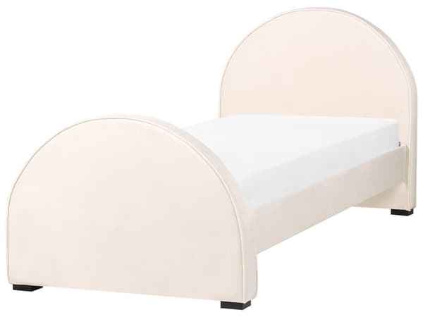 Seng Beige fløyel polstret ramme Nakkestøtte 3ft EU Enkeltrom Soverom Barnerom Moderne Tradisjonell