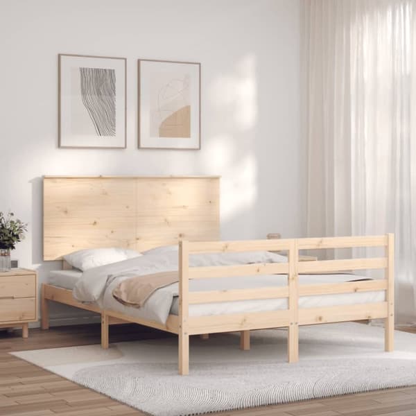 vidaXL Sängynrunko päädyllä 140x190 cm täysi puu