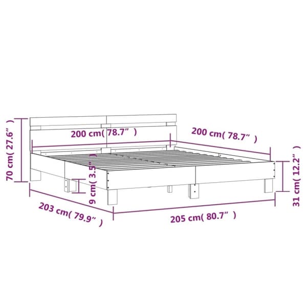 vidaXL Sängynrunko päädyllä ruskea tammi 200x200 cm tekninen puu