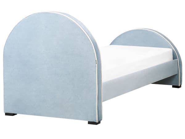 Säng Blå Sammet Stoppad Ram Nackstöd 90 x 200 cm Enkel Storlek Sovrum Barnrum Modern Traditionell