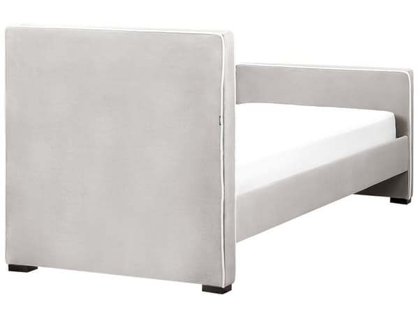 Säng Grå Sammet Stoppad Ram Nackstöd 90 x 200 cm Enkel Storlek Sovrum Barnrum Modern Traditionell