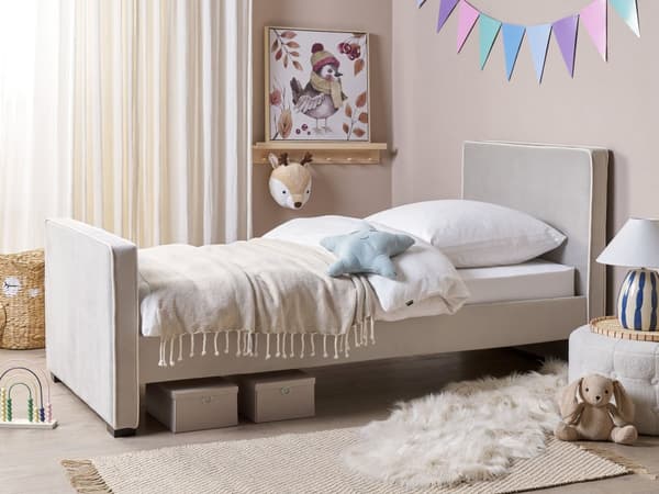 Säng Grå Sammet Stoppad Ram Nackstöd 90 x 200 cm Enkel Storlek Sovrum Barnrum Modern Traditionell