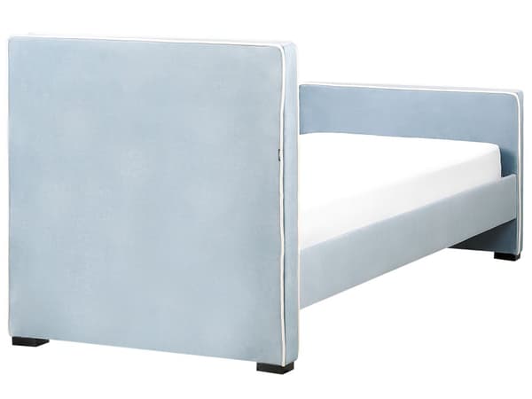 Säng Blå Sammet Stoppad Ram Nackstöd 90 x 200 cm Enkel Storlek Sovrum Barnrum Modern Traditionell