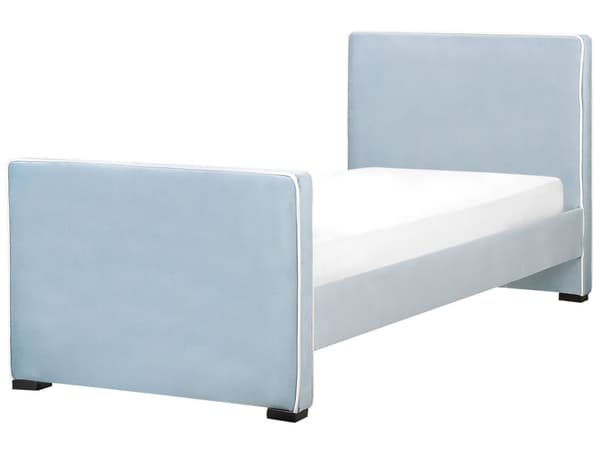 Säng Blå Sammet Stoppad Ram Nackstöd 90 x 200 cm Enkel Storlek Sovrum Barnrum Modern Traditionell