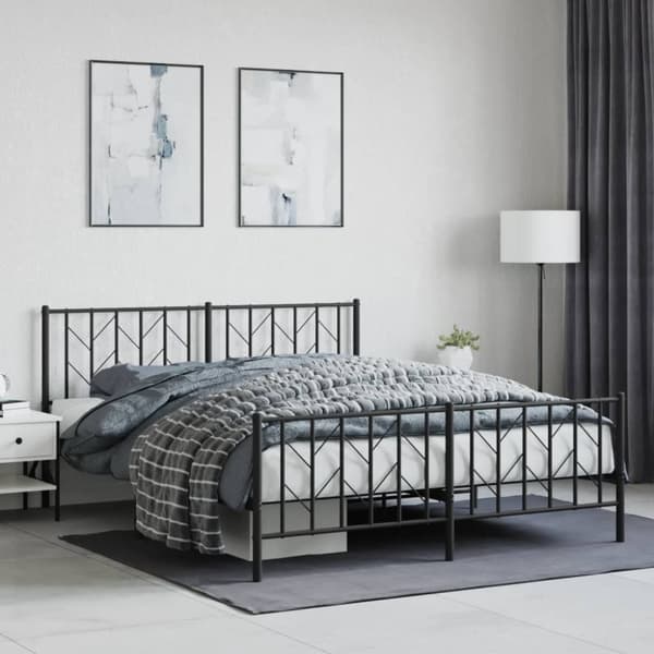 vidaXL sengeramme med sengegavl og fodgærde 160x200 cm metal sort