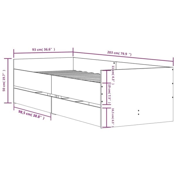 vidaXL Sengeramme med skuffer svart 90x200 cm