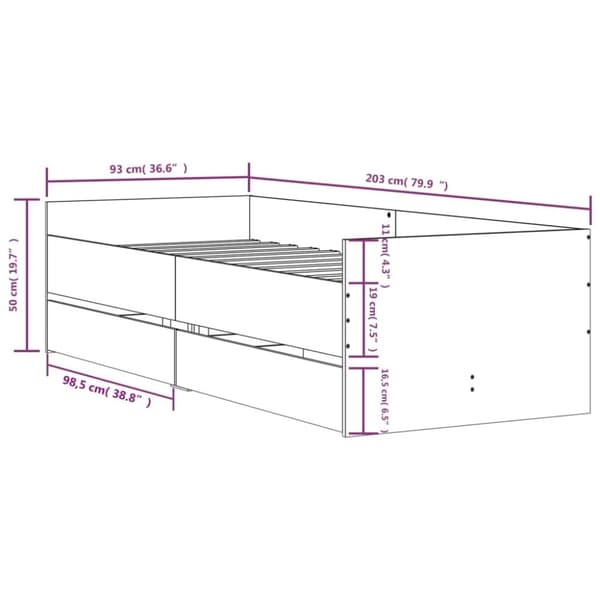 vidaXL Sengeramme med skuffer hvit 90x200 cm