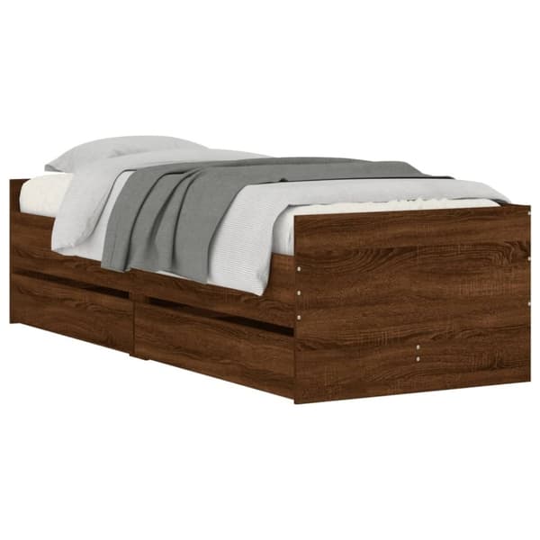 vidaXL sengeramme med skuffer 90x200 cm brun egetræsfarve