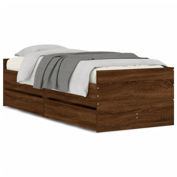vidaXL sengeramme med skuffer 90x200 cm brun egetræsfarve