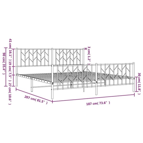 vidaXL sengeramme med sengegavl og fodgærde 180x200 cm metal sort