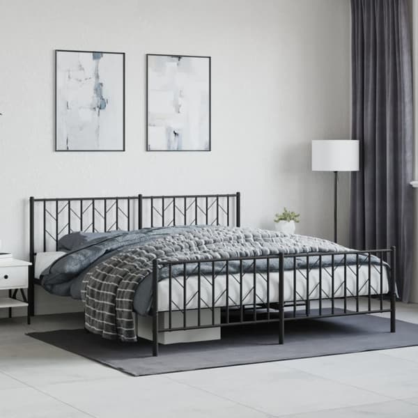 vidaXL sengeramme med sengegavl og fodgærde 180x200 cm metal sort